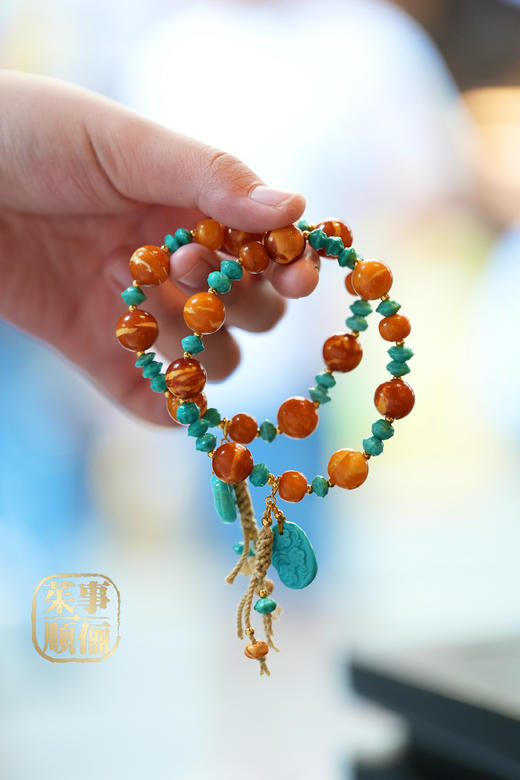 【26年女神樱花季】【茱事顺俪】18k金蜜蜡绿松多宝手串 商品图3