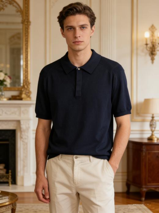 G2000男装SS26商场新款【BLACK】【桑蚕丝混纺】针织POLO衫61471018 商品图0