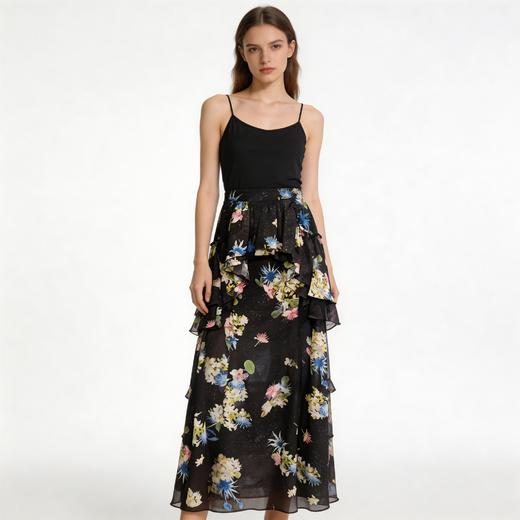 【孤品样衣，不退不换】荷叶边层次感印花飘逸夏季半身裙 商品图0