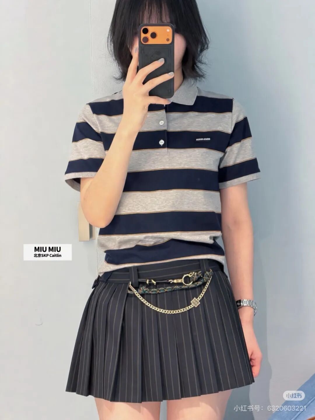 mi*u|谬系早春 26ss 灰蓝宽条纹+经典翻领小刺绣标色织双纱翻领polo衫