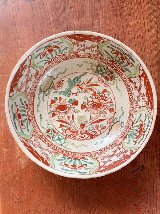 漳州窑红绿彩绘花鸟碗，顺丰包邮 商品图1