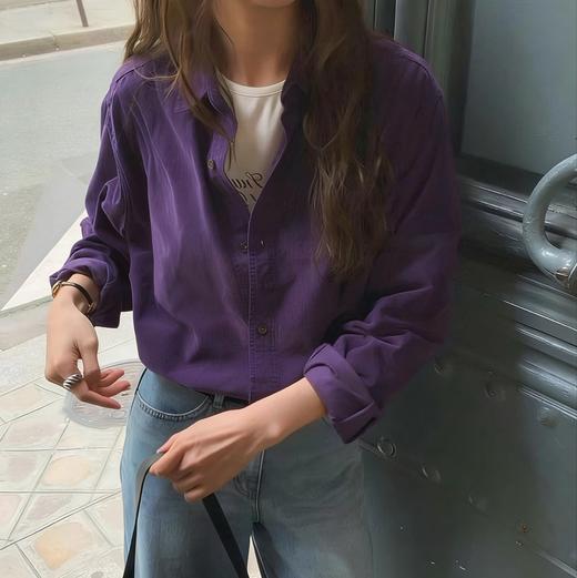 LONGNVFAIR葡萄紫灯芯绒全棉显白衬衫 oversize宽松款 软糯亲肤又有型 显白到发光！ 商品图6