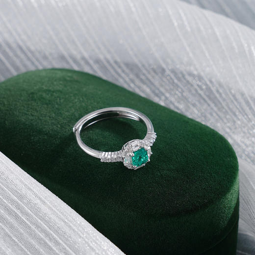 子佩集【青翠芳华】S925银戒指【RM0518-XF】培育宝石祖母绿方块2510 商品图4