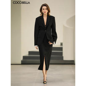 COCOBELLA优雅黑色前后开叉高腰半身裙女春通勤一步裙HS0073