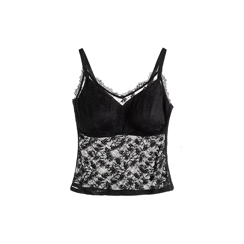 【林栖设计小店】镂光花意|百搭多色打底美背镂空花边蕾丝肌理2026春新款吊带背心T1961401