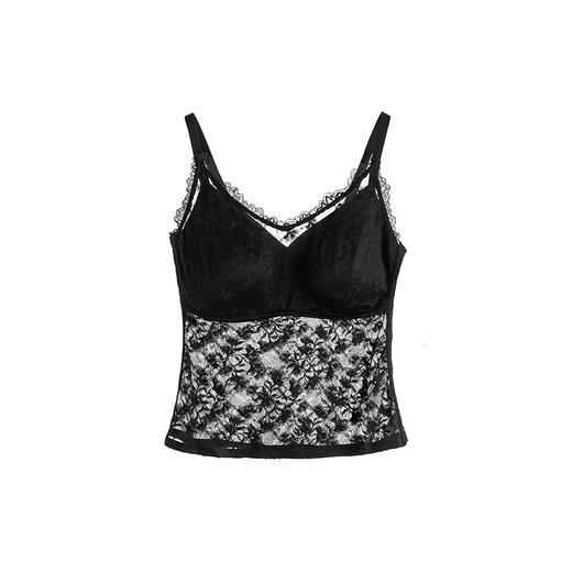 【林栖设计小店】镂光花意|百搭多色打底美背镂空花边蕾丝肌理2026春新款吊带背心T1961401 商品图0