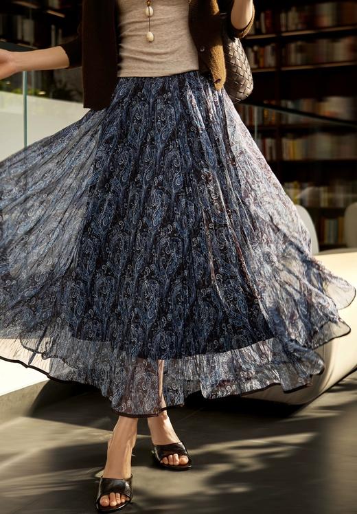 巴塞光影"流浪"伞裙度假风复古印花压褶大摆半身裙 商品图12