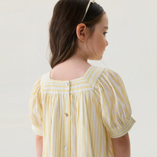 【送发箍】马克珍妮南法夏日女童亚麻条纹连衣裙2026年夏装新款561038 商品图2