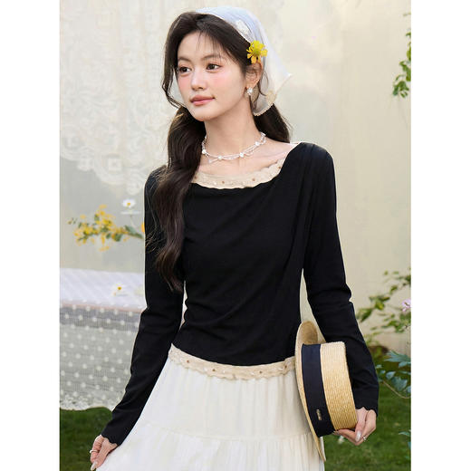 鹿向南「风信子白」设计感短袖杏色T恤女夏新款法式显瘦短款上衣 商品图2