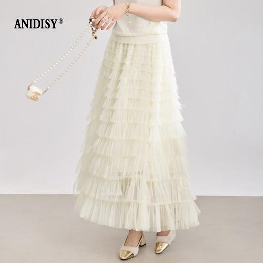 时尚重工网纱羽毛高腰松紧腰半身裙 商品图1