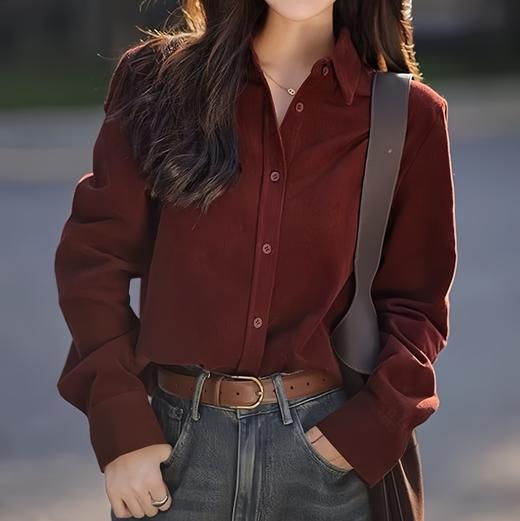 LONGNVFAIR安可拉红灯芯绒全棉衬衫 经典衬衫剪裁 自带复古氛围感 上身气质拉满 商品图5