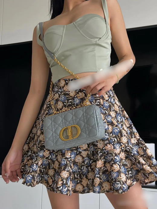 Dior CARO 灰蓝色 菱格 小号 牛皮 斜挎包 商品图3