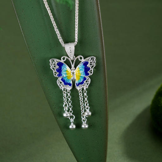 子佩集【福叠富贵】S990银套链【QFTL017】花丝珐琅彩蝴蝶项链2510 商品图1