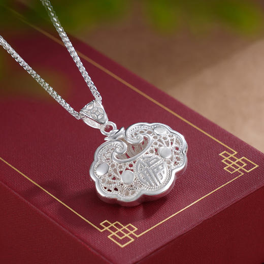 子佩集S990银儿童长命锁套链项链【CM4011-1】花丝福秀2509 商品图0