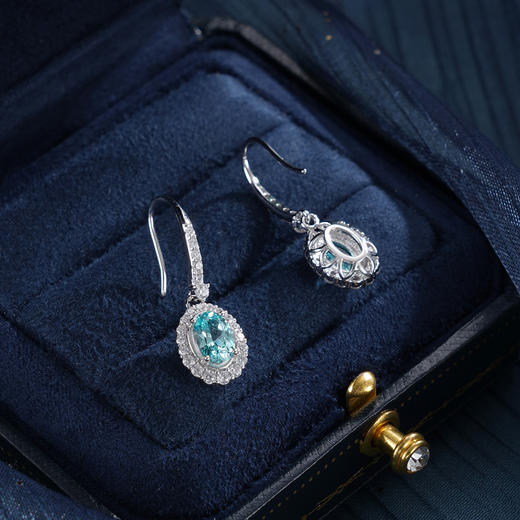 子佩集【湛蓝之海】S925银耳环【EM3085-XF】培育宝石帕拉伊巴蓝碧玺椭圆2510 商品图2