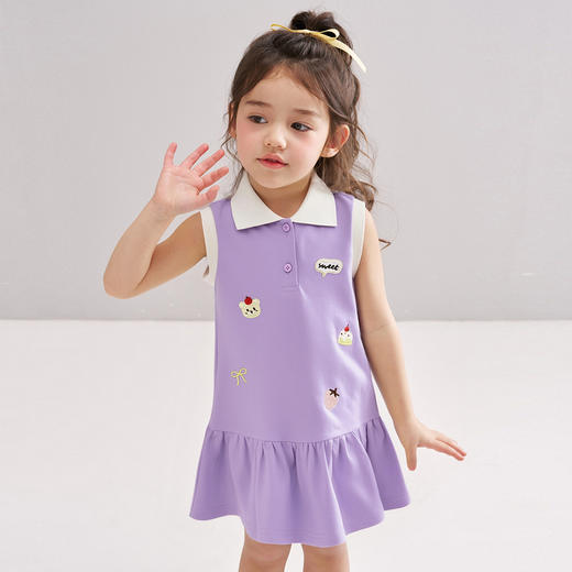 笛莎/Deesha 松饼熊2026年夏季新款童装女童可爱童趣POLO领无袖针织连衣裙 商品图2