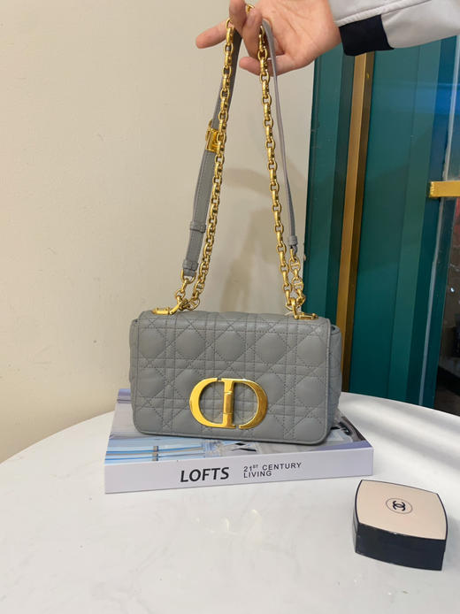 Dior CARO 灰蓝色 菱格 小号 牛皮 斜挎包 商品图0