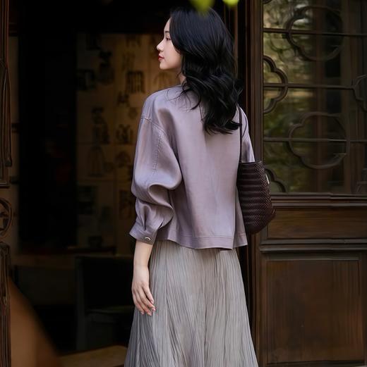 LONGNVFAIR天丝醋酸圆领短外套 宽松落肩 遮肉显瘦 商品图4