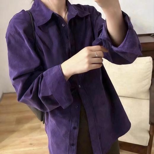 LONGNVFAIR葡萄紫灯芯绒全棉显白衬衫 oversize宽松款 软糯亲肤又有型 显白到发光！ 商品图4