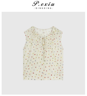 03-4潘依绣丁丁宠粉夏季新款抽绳系带设计感波点无袖宽松T恤上衣T8700