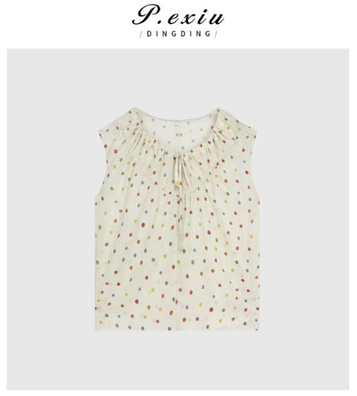 03-4潘依绣丁丁宠粉夏季新款抽绳系带设计感波点无袖宽松T恤上衣T8700 商品图0