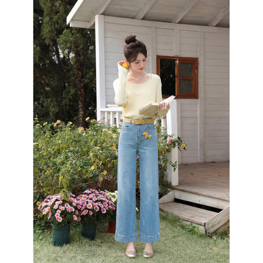 鹿向南「松弛漫旅」蓝色宽松阔腿牛仔裤女夏高腰显瘦小个子九分裤 商品图3