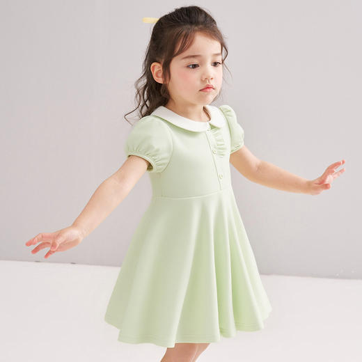 笛莎/Deesha 松饼熊2026年夏季新款童装女童甜美学院风翻领针织短袖连衣裙 商品图3
