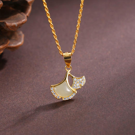 子佩集S925银【风辞】和田玉套链项链【WSF2498】银杏叶镀金25092210 商品图1