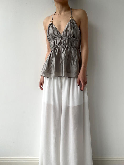 SIJIA｜SS2623 白色高腰收褶阔腿裤 商品图13