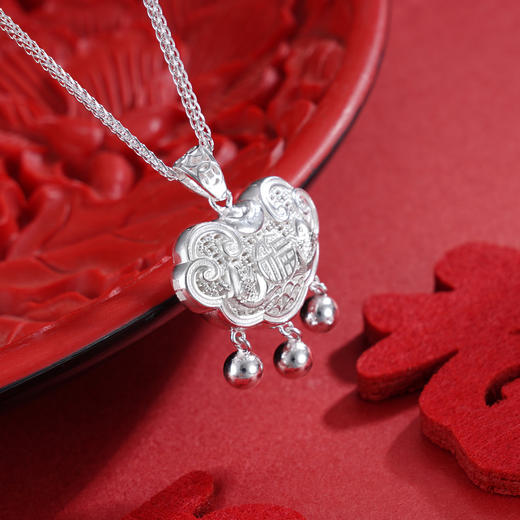 子佩集S990银【吉祥福】套链项链【CM4011-4】花丝双鱼福儿童长命锁2509 商品图2