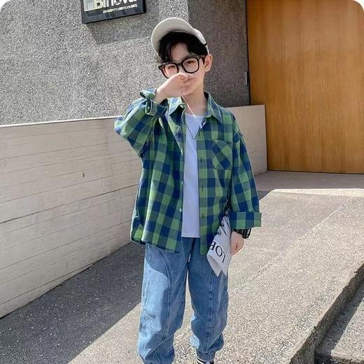 【透气不闷！不易起球】男童衬衫春季儿童洋气格子衬衣新款中大童男孩上衣春款外套潮。xa 商品图3