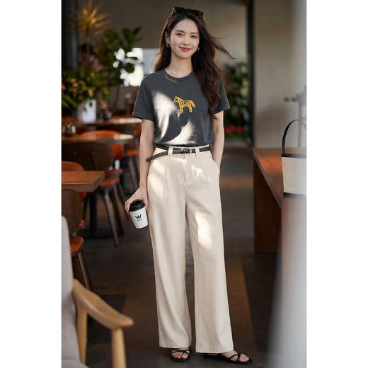 【预售10天】马年氛围感 米思阳2026春夏新款精棉刺绣趣味小马圆领韩版减龄短袖T恤1113/1154 商品图4