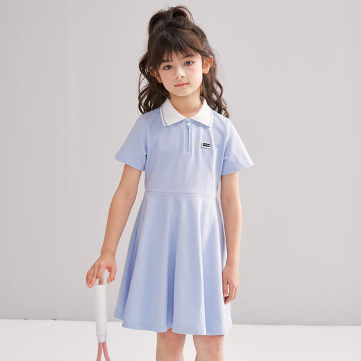 笛莎/Deesha 松饼熊2026年夏季新款童装女童时尚学院风Polo领针织短袖连衣裙 商品图3