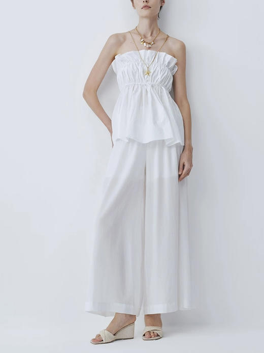 SIJIA｜SS2623 白色高腰收褶阔腿裤 商品图3