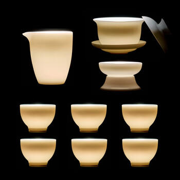 常生源羊脂玉白瓷功夫茶具整套家用盖碗公道杯茶杯泡茶套装 鑫新雅 商品图3