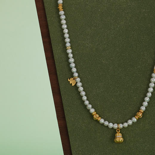 子佩集【福禄吉祥】银S925珍珠AOYA奥雅项链【QNX0008】3mm珠镀金葫芦大象2512 商品图2