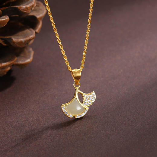 子佩集S925银【风辞】和田玉套链项链【WSF2498】银杏叶镀金25092210 商品图4