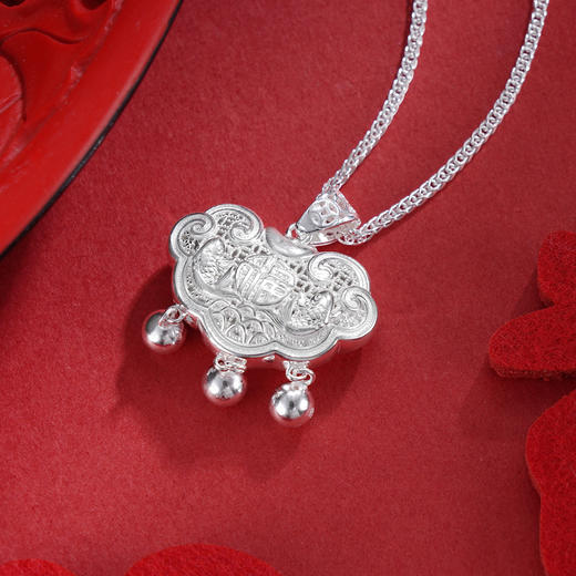 子佩集S990银【吉祥福】套链项链【CM4011-4】花丝双鱼福儿童长命锁2509 商品图1