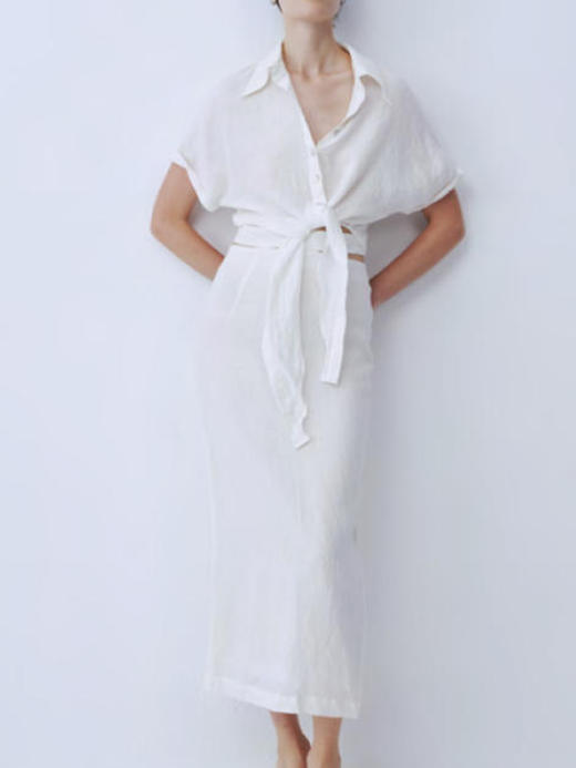 SIJIA｜SS2610 白色棉麻镂空半裙 商品图4