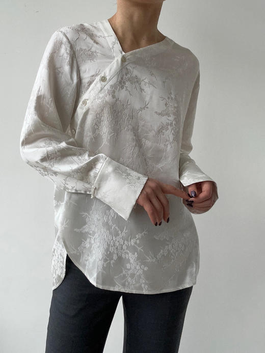YANYI CHANG｜91960491 中式斜襟真丝提花衬衫 [ 雅白 ] 商品图8