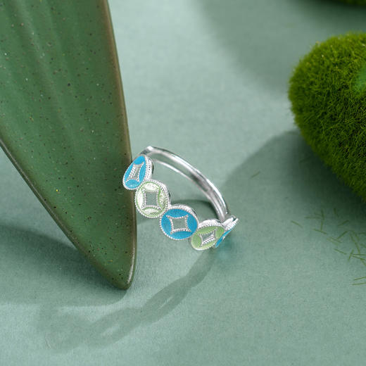 子佩集【赢财生福】S990银戒指【MXJZ027】花丝珐琅彩五连环钱币2510 商品图9