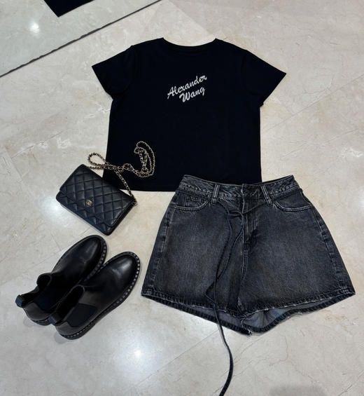 预售大王女士Shrunken OE纱线水钻logo正肩tee恤031811 商品图9