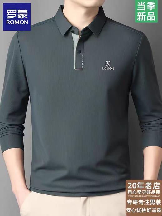 罗蒙长袖POLO衫男士2026春季新款华夫格弹力免烫商务休闲翻领T恤 商品图1