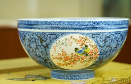 内外画青花开窗花鸟梅兰竹菊罗汉碗 商品图0