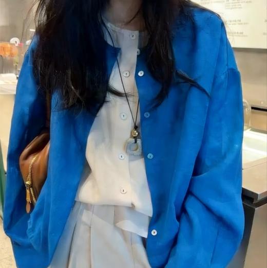 LONGNVFAIR克莱因蓝纯棉假两件拼接衬衫 通勤懒人福音 省去叠穿烦恼 商品图4