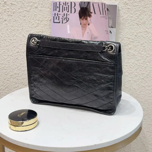 YSL Niki Shopping Bag 中号 黑银 油蜡牛皮 斜挎包 商品图1