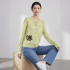 「自」全新升级【铂金会员330/天猫449/差价119】(72052)洛诗琳重工勾花针织开衫女2026春秋圆领纯色气质单排扣上衣