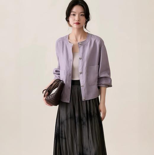 LONGNVFAIR天丝醋酸圆领短外套 宽松落肩 遮肉显瘦 商品图3