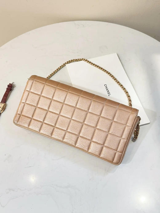 CHANEL Vintage 冰格 香槟色 金扣 羊皮 横版 法棍 链条包 商品图1