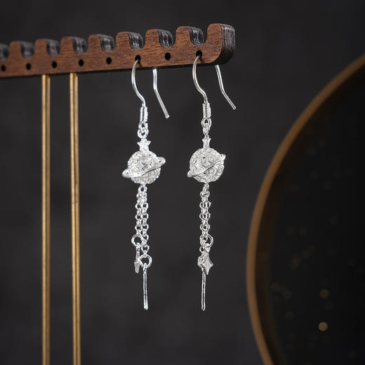 子佩集【环绕星空】S990银耳环【QFES045】花丝流苏星球2510 商品图2